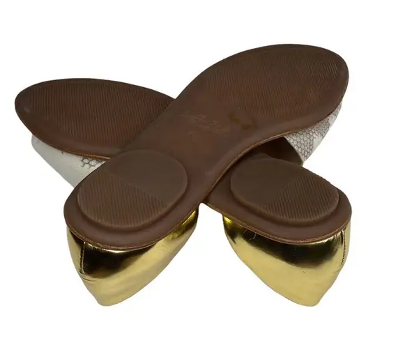 Loeffler Randall new ❁ Sawyer Snake Flat Sandals ❁ Ivory Metallic Gold Leather ❁