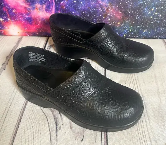 Abeo Flora BIO System Clogs Slip Resistant Black Tooled Leather Women Sz 7.5 N