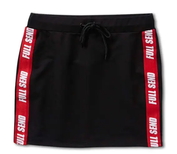 Full Send Skirt | Black Mini with Red Stripe | Drawstring Waist, Comfy Size XS