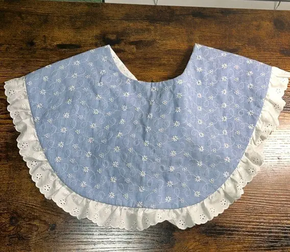 Deadstock Vintage handmade eyelet lace collar NEW pastel country blue Peter Pan