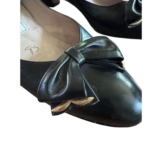 Vintage Paogoni Florence Leather Bow Pumps Pointed Kitten Heels Classic 8 Narrow Black