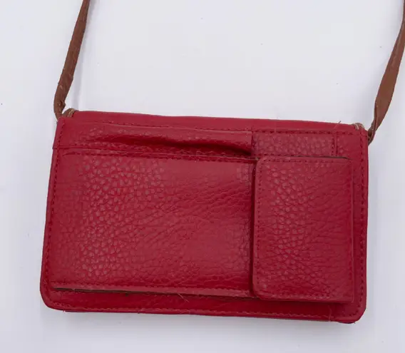 Michael Stevens Rugged Outland Leather Purse Red Brown Crossbody Mini Bag Wallet