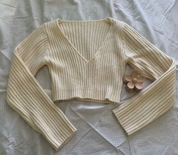 SheIn Rib Knit V-Neck Crop Sweater