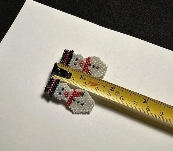 Hand Crafted Clip On Earrings Beaded Snowman Christmas Holiday Hand Made White