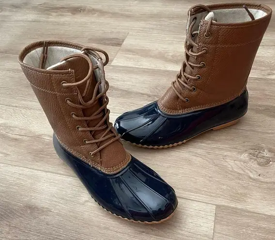 Jambu JBU by Women's Navy/Tan Lace Up Maplewood Waterproof Duck Boots sz 8