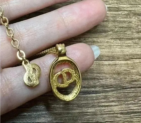 Christian Dior  Vintage Logo Oval Pendant Necklace