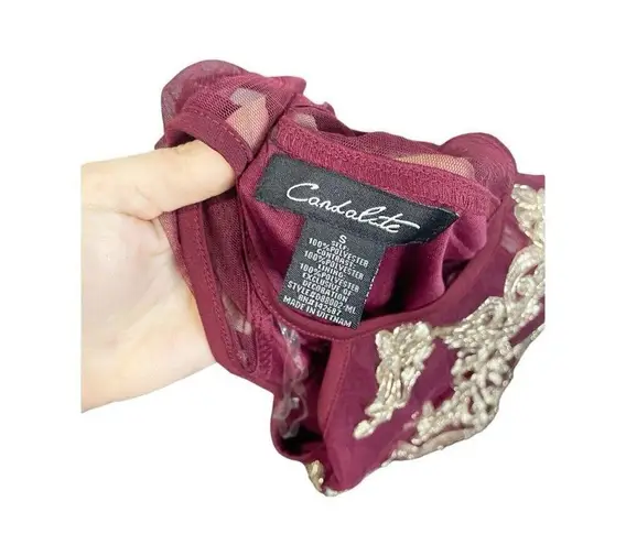 Candalite Burgundy Gold Maxi Dress Women’s S Mock Neck Floral Special Occasion