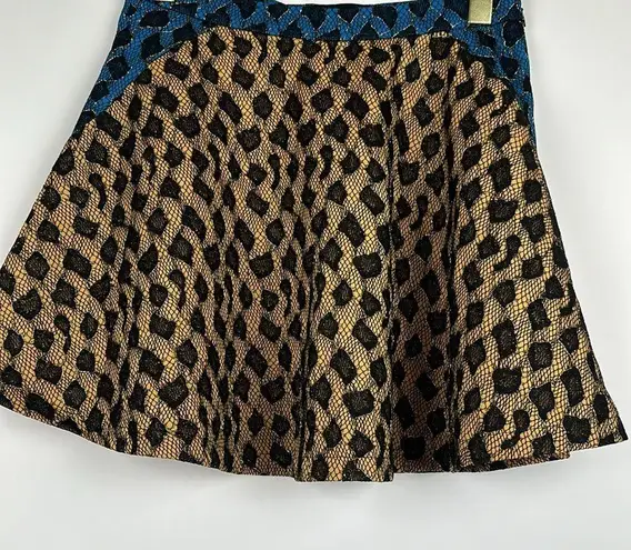 English Rose Leopard Print Yellow, Blue & Black Lace A-Line Mini Skirt Size M