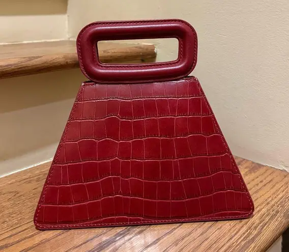Maje NWT Embossed Croc Crocodile Leather Pyramid Handle Bag Red Strap Included - Image 2
