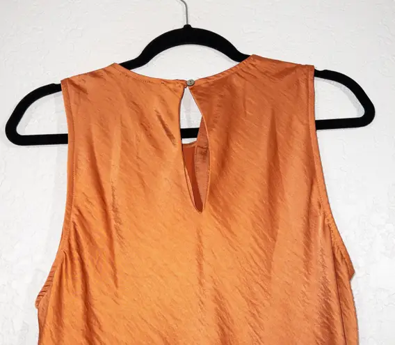 House of Harlow 1960 Auburn Orange Satin Side Ruched Midi Dress Size Large