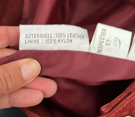 Vintage 80s crimson red suede leather straight fitted snap button pencil skirt 9 Size 10