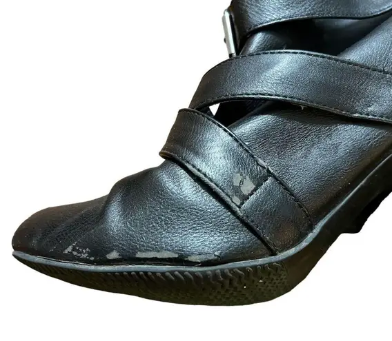 SM New York Womens High Heel Boots Marina Faux Leather Buckle Knee Black Sz 8.5