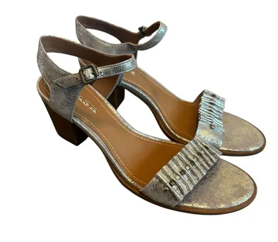 Trask Silver Metallic Sandals Heels Bead Detail Ankle Strap Size 9.5 NWOB NEW