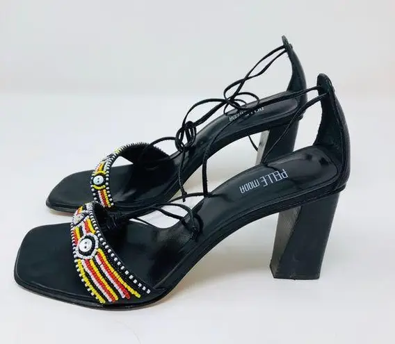 Moda PELLA black Leather ankle wrap sandals