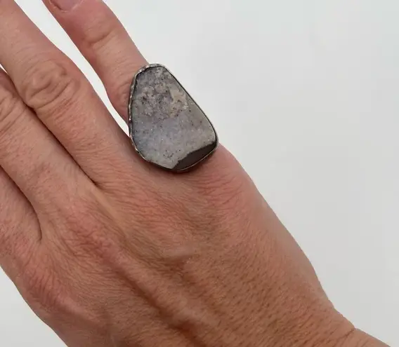 MELISSA JOY MANNING Ring Druzy Light Purple Silver & Gold One of a Kind Rare