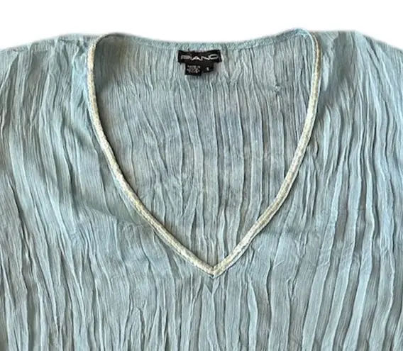 Y2K sequin trim crinkled chiffon cap sleeve top Blue Size L