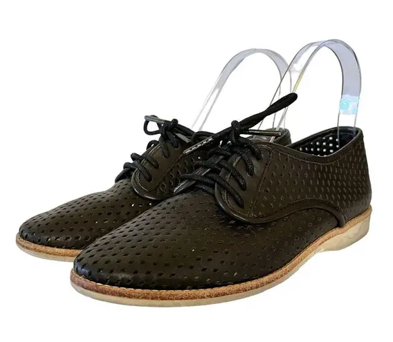 Rollie Australia Derby Punch Black Perforated Leather Lightweight Oxford Shoes