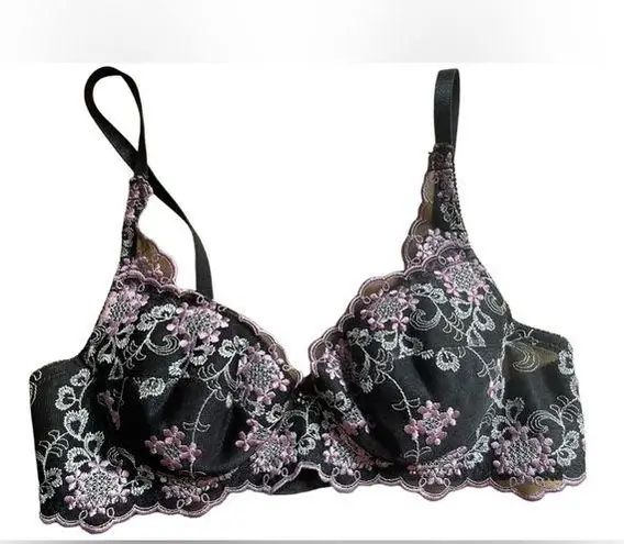 Frederick's of Hollywood Frederick’s of Hollywood Y2K Pink Black Floral Lace Bombshell Gel Push Up Bra