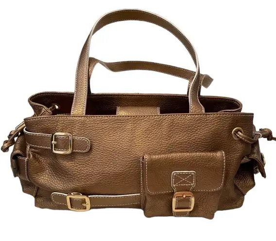 Maxx New York Tan & Copper Purse Zippers Y2K Style Hand Bag Gold Buckle Details!