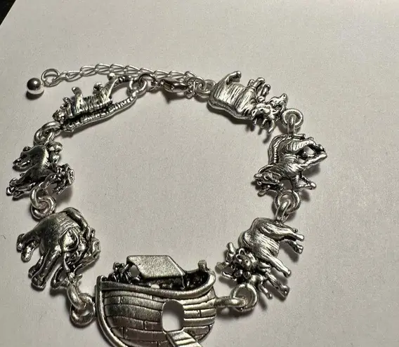 Silver Tone Noah’s Ark Animal Bracelet Extension Chain Adjustable 8