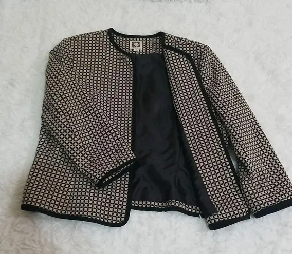 Anne Klein  Brown and Beige Open Front  Lined Jacket size 14