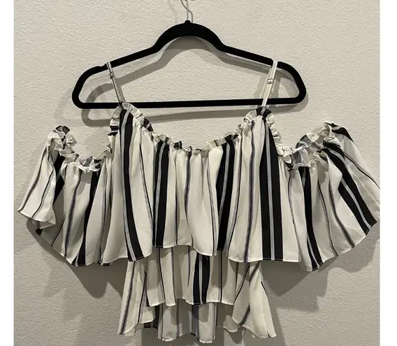 Central Park West Striped Off Shoulder Crop Top