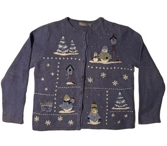 Croft & Barrow Croft Barrow‎ Winter Cardigan Purple Snowman Wool Blend Holiday Christmas XL