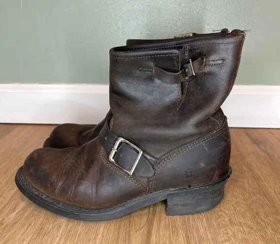 Frye Vintage  Engineer Womens 8 Moto Boot Brown Leather Made in USA Ankle Pull On