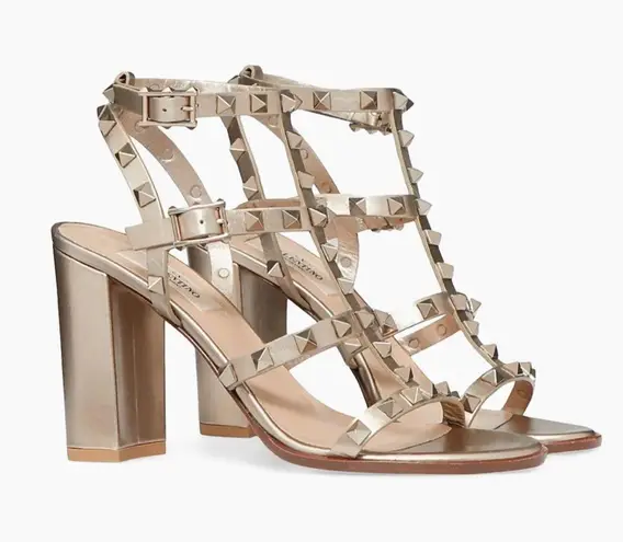 Valentino Garavani Rockstud Caged 90mm Block Heel Sandals Silver Leather Size 39