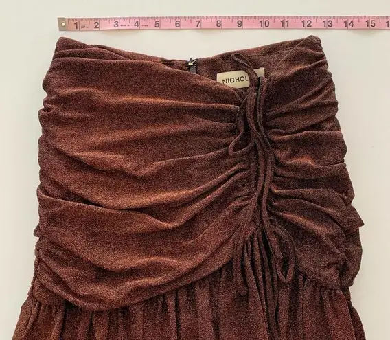 NICHOLAS Jayde Metallic Ruched Pleated Front Hem Slit Bronze Umber Skirt Size 4