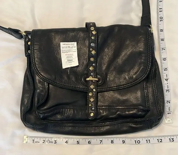 Marta Ponti black leather crossbody bag with silver and gold studded accents EUC