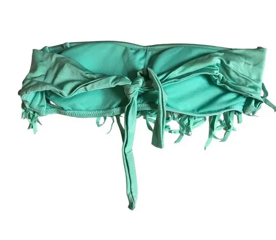 Heat Bikini Top Strapless Bandeau Fringe Tie Back Removable Cups Aqua Blue S