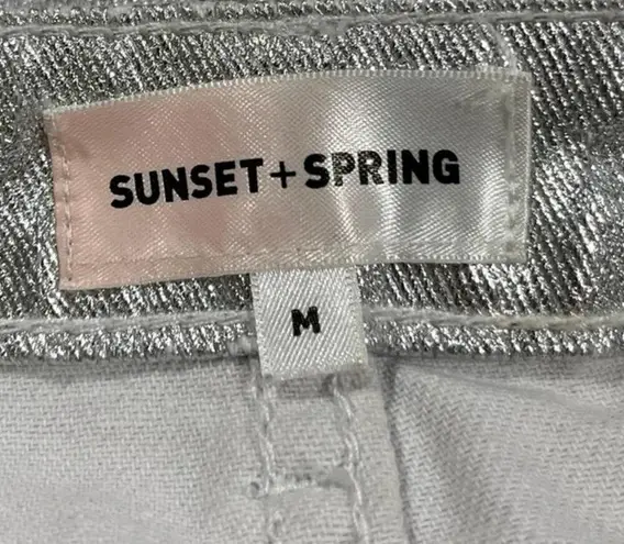 Sunset + Spring Silver Metallic High Waisted Pencil Mini Denim Jean Skirt Size M Size M