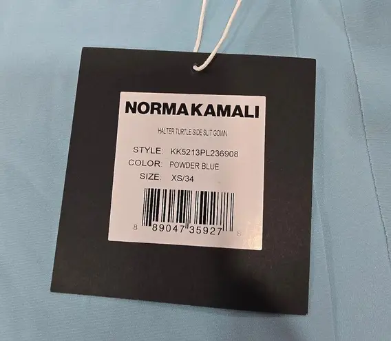 Norma Kamali Halter Turtle Side Slit Gown in Powder Blue