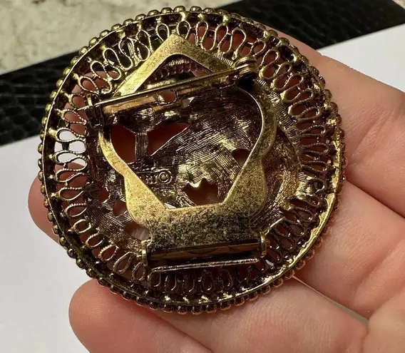 ART Signed Gold Tone Dual Brooch Pin Scarf Clip Greek Mythical Phoenix