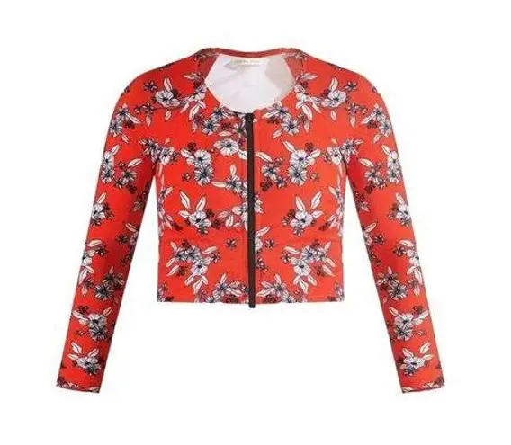 Veronica Beard Misali Rash Guard Top Red Multi NWT Floral Small