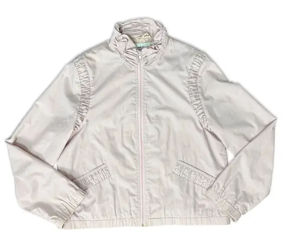 Vintage Nordstrom Baby Pink Light Windbreaker Ruffle Mock Neck Jacket size M / L Size M