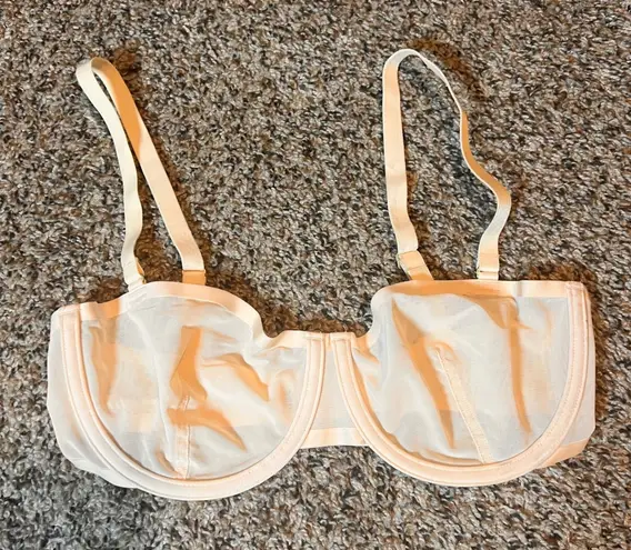 CUUP The Balconette Bra Sheer Unlined Underwire Support Lingerie 32D Tan Size undefined