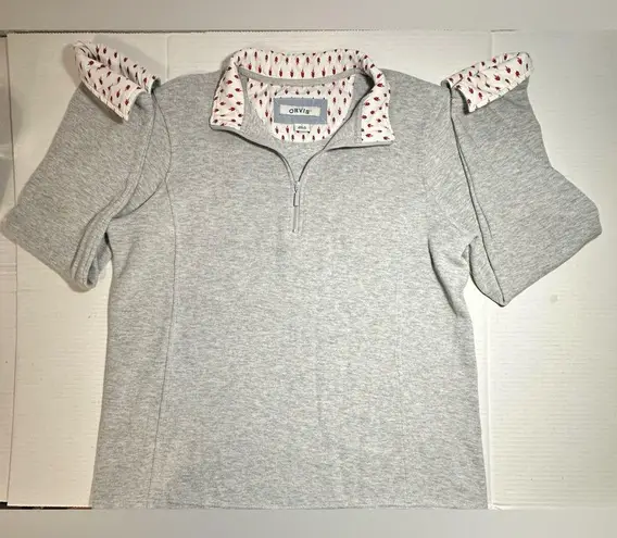 Orvis Sweatshirt Womens Large Gray Flip Cuff 1/4 Zip Pullover Preppy Lightweight