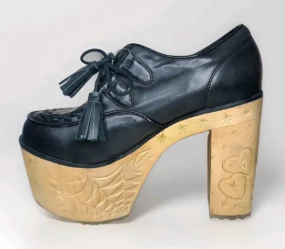 Current Mood Steady Creepin Wooden Faux Leather Platform Heels Shoes Size 8 Black