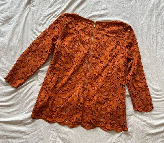 Nanette Women's Small Lace Orange Blouse Square Neck 3/4 Sleeves