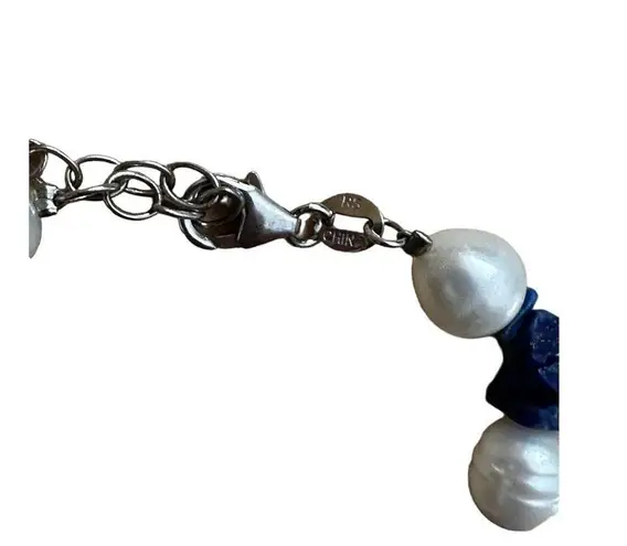 Pearl, Lapis Lazuli and Sterling Silver Tennis Bracelet Blue