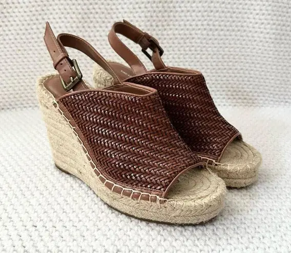 Treasure & Bond Sam Tan Woven Faux Leather Platform Wedge Slingback Sandals 6.5