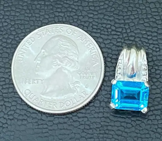 Sterling Silver SCBS 925 Emerald Cut Blue Topaz CZ Cubic Zirconia Pendant 2.9g