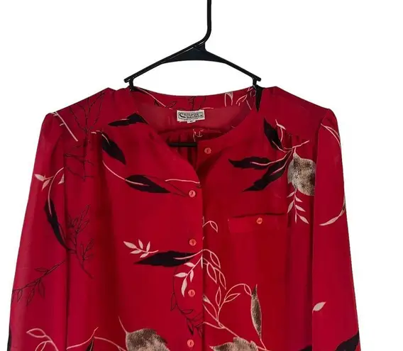 Campus Casuals Vintage 90s Women's Size Medium Novelty Print Red Blouse