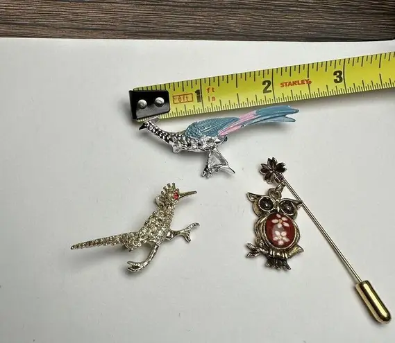 Roadrunner, Owl, 1 Signed Gerry’s Brooch Pin Lot Of 3 Vintage