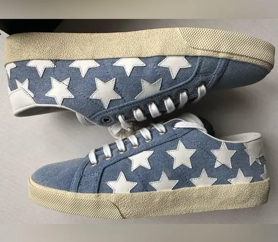 Saint Laurent Denim Calfskin Star Court Sneakers Blue Size 8.5/38.5 NEW
