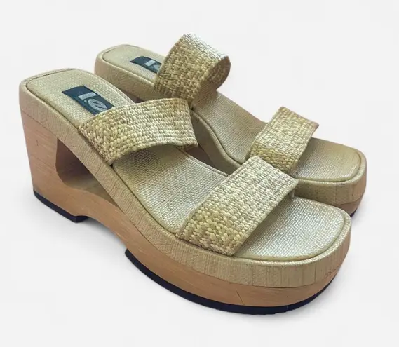 Vintage 90s Y2K L.E.I. Woven Square Toe Cutout Platform Wedge Sandals Size 8 Tan