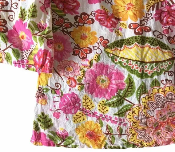Monique Leshman š Floral Print Pom Pom Tunic Top š Fuchsia Pink Spring Yellow