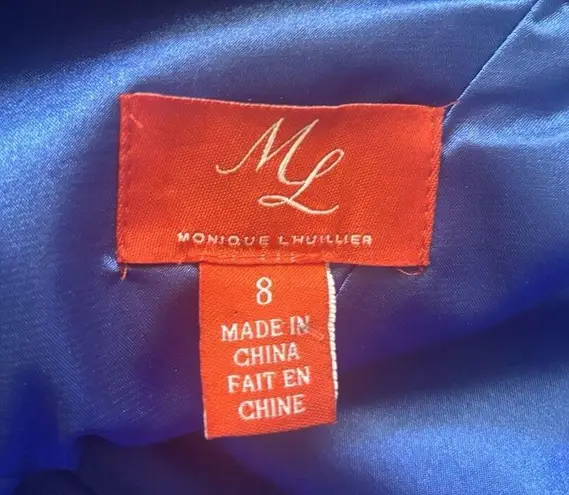 Monique Lhuillier Cocktail One Shoulder Sheath Dress Womens 8 Blue Silk Blend
